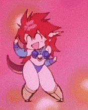 a cartoon character with red hair is dancing