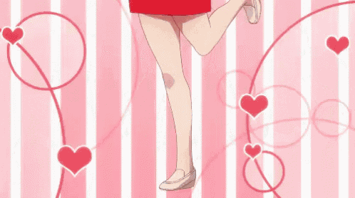 a girl in a red apron is holding a tray of bowls and cups .