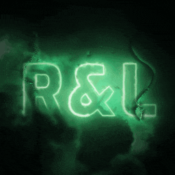 a neon sign that says r & l is lit up in the dark