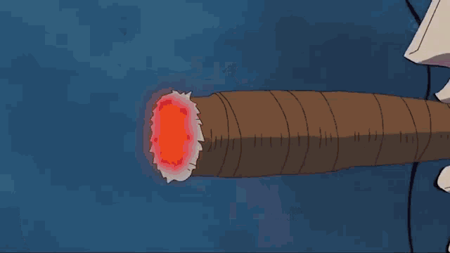 a man is smoking a cigar with a red flame