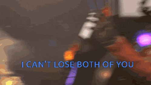 a cartoon character with the words " i can 't lose both of you " on the bottom