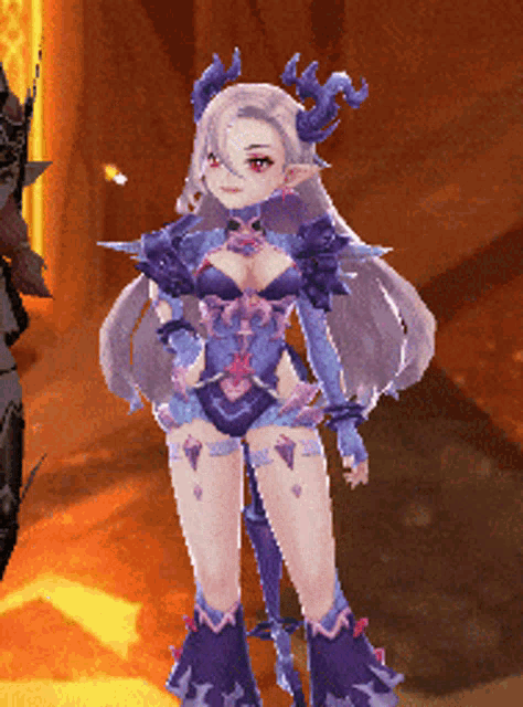 a pixel art of a girl with horns and a sword