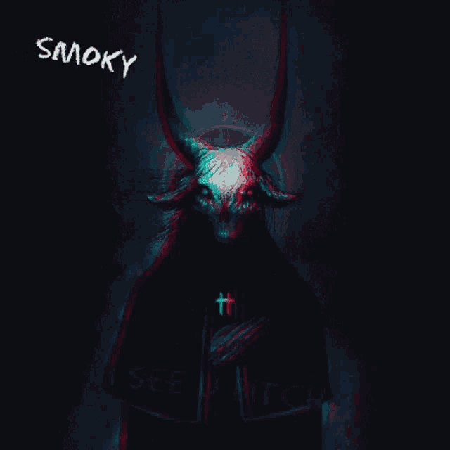 a poster with a demon and the words i see u bitch on it