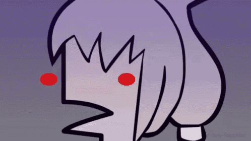 a drawing of a person 's face with red eyes and a purple background
