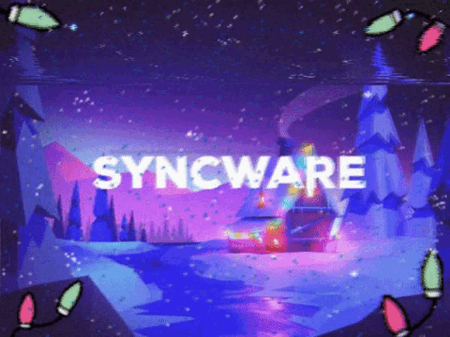 the word syncware that is on a christmas background