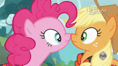 pinkie pie and applejack from my little pony are looking at each other in a new episode