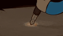 a cartoon character is writing on a piece of paper with a lighter .