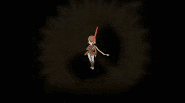 a drawing of a person with a sword in a dark room