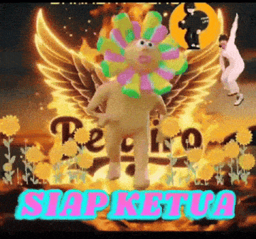 a cartoon character with a flower on his head and the words siap ketua