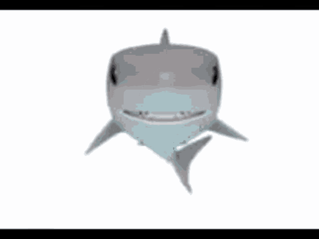 a cartoon shark is swimming in the water with its mouth open on a white background .