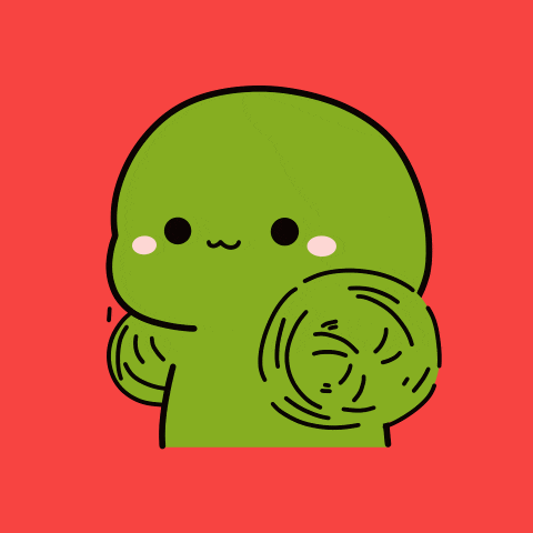 a cartoon drawing of a green turtle holding a leaf