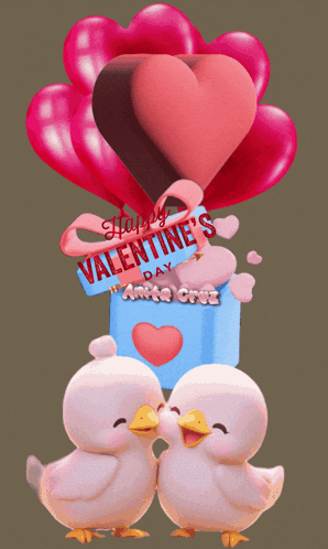 a happy valentine 's day greeting card with two ducks kissing