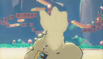 a cartoon character is standing in front of a screen with a blurred background .