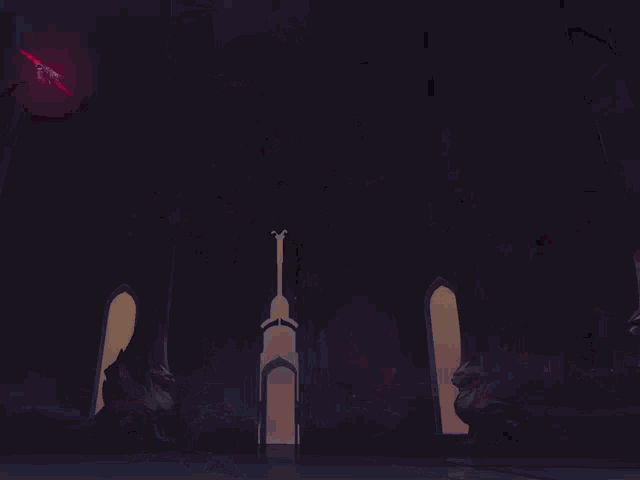 a computer generated image of a sword being struck by a flame