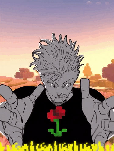 a drawing of a man with a red flower on his shirt