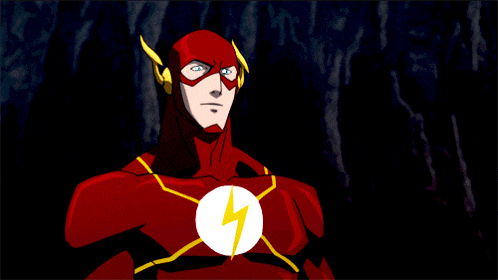 a cartoon of the flash with his finger on his head