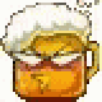 a pixel art illustration of a beer mug with foam on top .