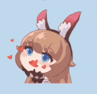 a cartoon girl with bunny ears and hearts around her face