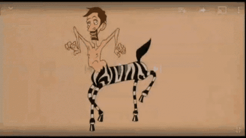 a cartoon of a centaur with a zebra body .