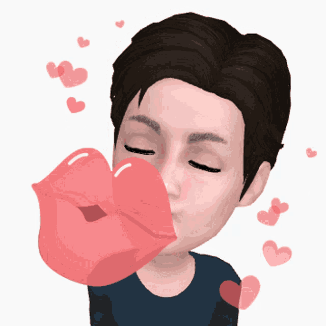 a cartoon of a man blowing a kiss with hearts surrounding him