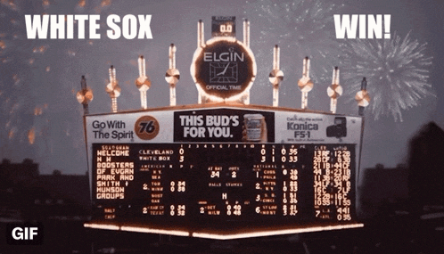 a scoreboard with the words white sox win on top