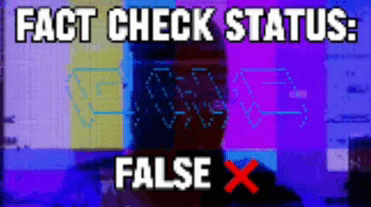 a purple and blue background with the words " fact check status false x " on it