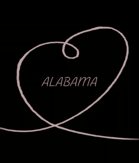 a pink swirl with the word alabama written on it