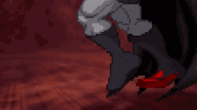 a pixel art of batman with red gloves on