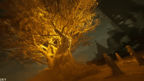 a painting of a tree with a zky watermark