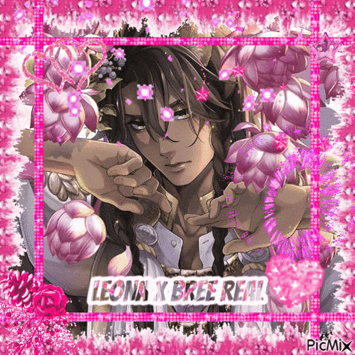 a picture of a man with flowers and the words leona x bree rem on it