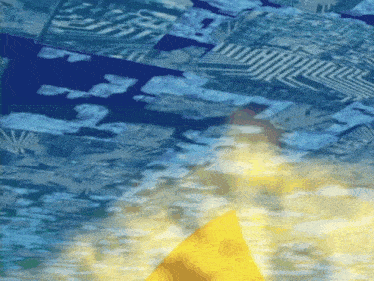 a painting of a pyramid in the water with a blue background