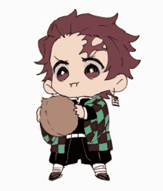 a chibi drawing of a boy holding a bag