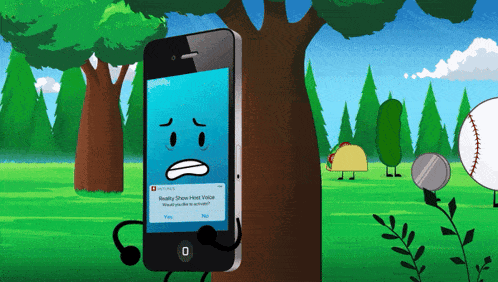 a cartoon illustration of a cell phone with a really show heat voice notification