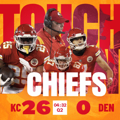 an advertisement for the kansas city chiefs football team shows a score of 26 to 0