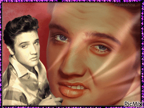 a picture of elvis presley with the name milakoshina on the bottom left