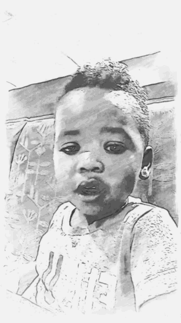 a black and white drawing of a baby with a shirt that says " i love you " on it