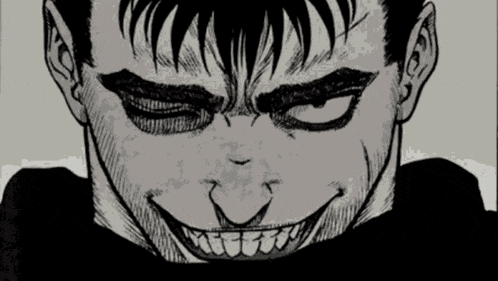a black and white drawing of a man 's face with a smile on his face .