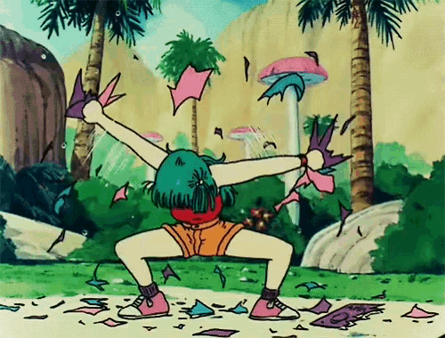 a cartoon of a girl breaking a glass with her arms outstretched