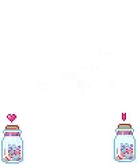 a heart made of pink hearts is surrounded by two jars filled with candy .