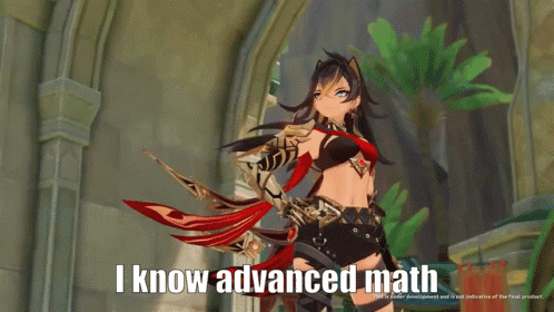 a video game character with the words " i know advanced math " on the bottom