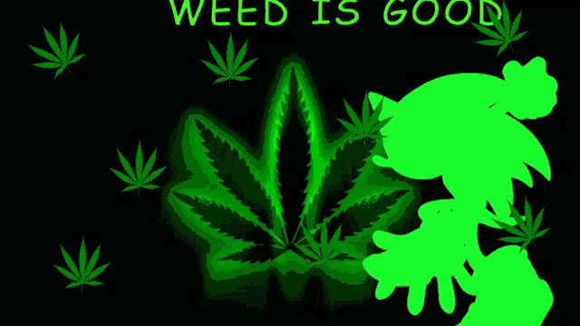 a cartoon of sonic the hedgehog smoking a marijuana leaf with the words weed is good below him