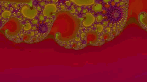 a computer generated image of a purple and red fractal pattern on a yellow background