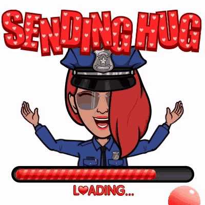 a cartoon of a police officer sending a hug with her arms outstretched