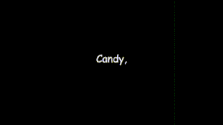 a cartoon character with the name candy on a red background