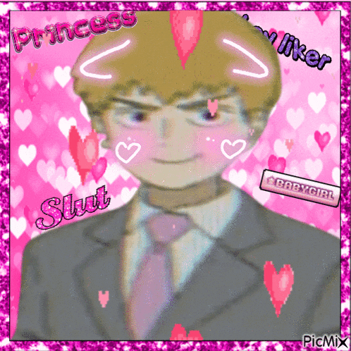 a picture of a man in a suit and tie with the words princess slut and babygirl