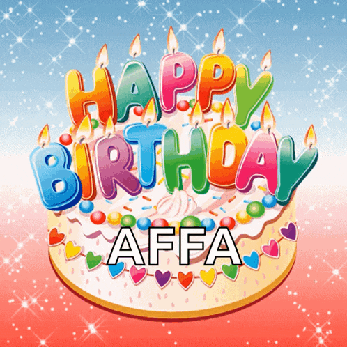 a colorful birthday cake with the name affa written on it