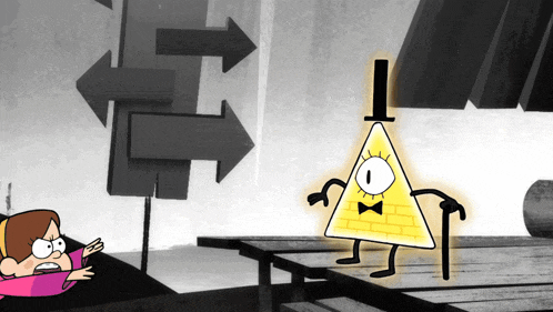 bill cipher from gravity falls is standing next to a girl in a pink shirt