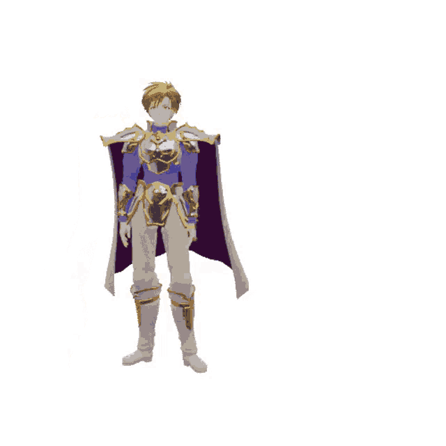 a 3d model of a man in armor with a purple cape