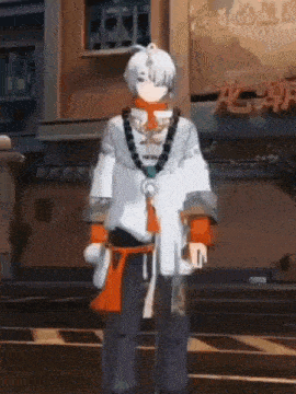 a man is standing in front of a building in a video game .