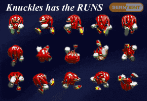 knuckles has the runs written on the top of a screen